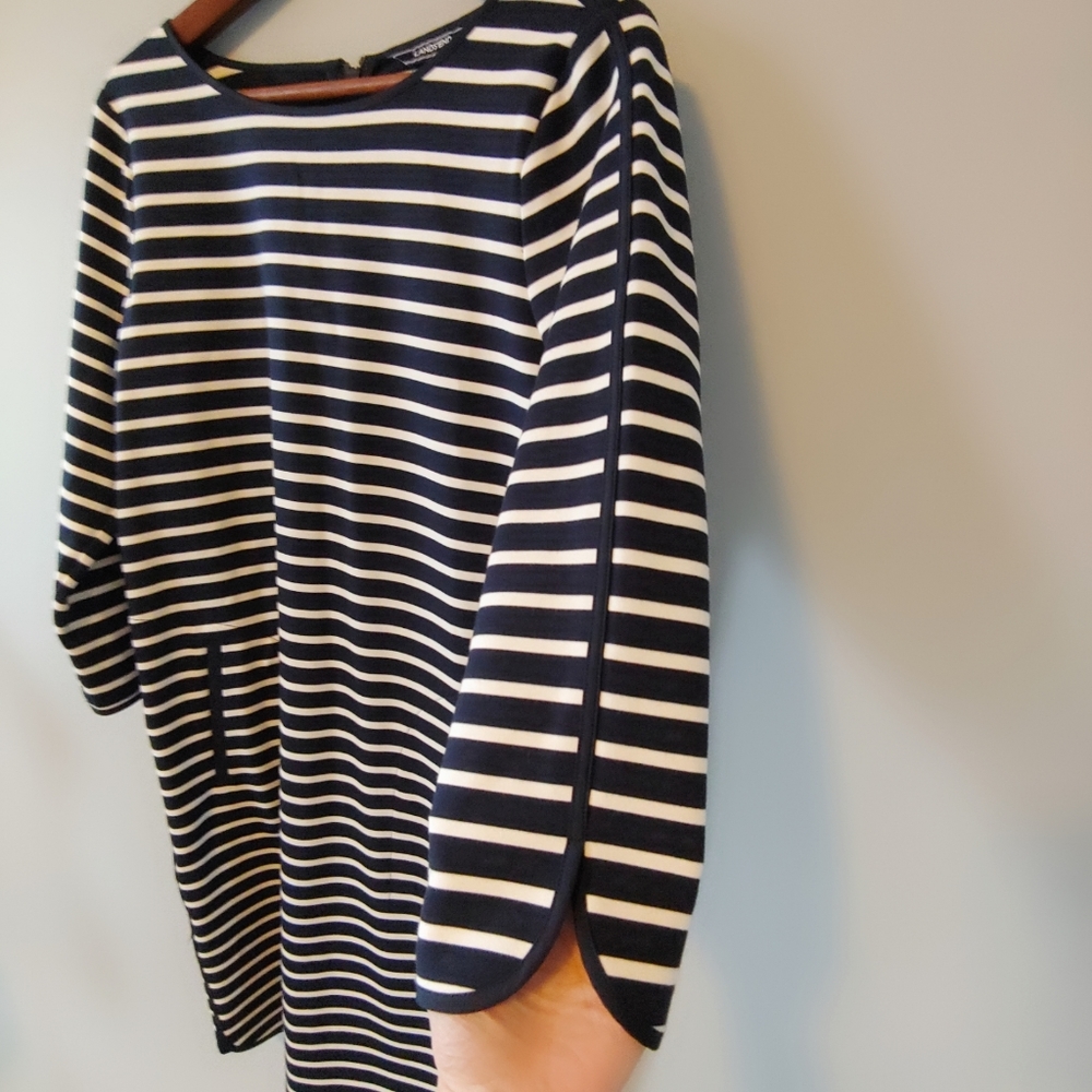 Land's End Navy Blue & White Stripped Shift Dress. - Picture 6 of 12